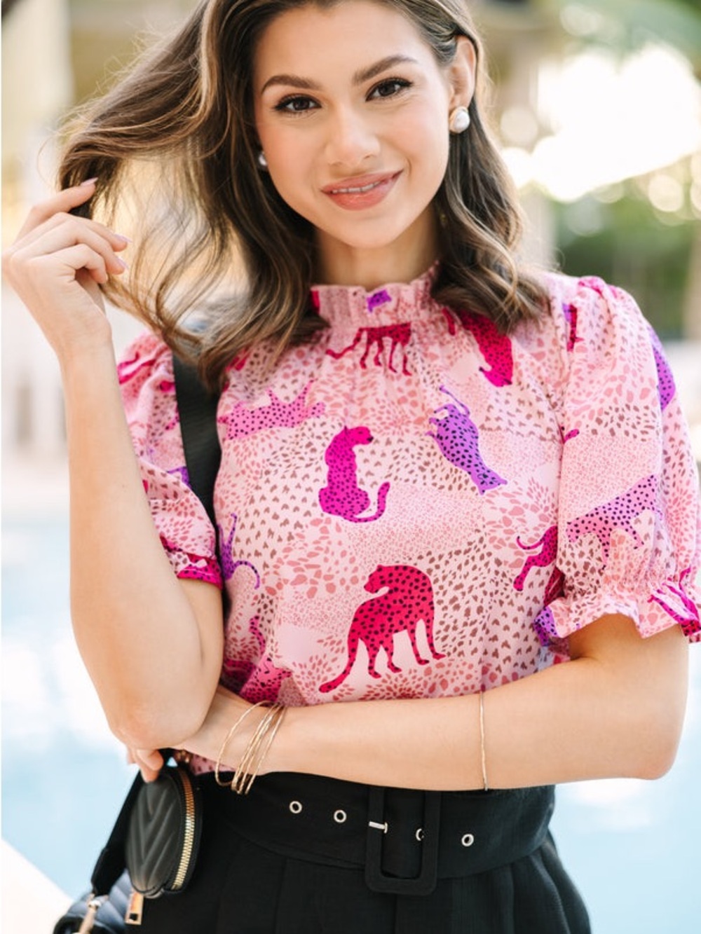 entro Pink Wild in Love Animal-Print Puff Sleeve Blouse